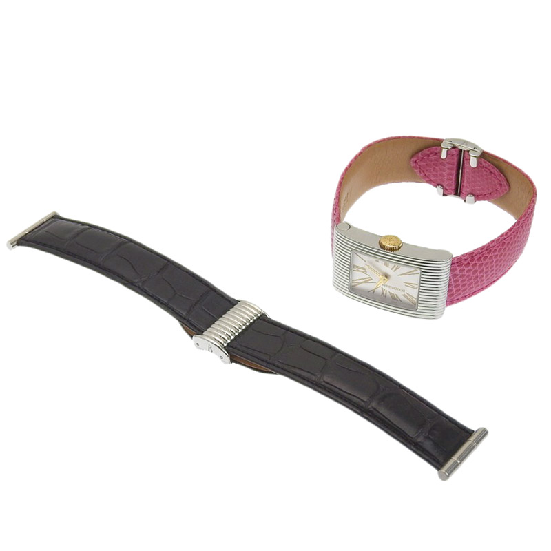 http://ブシュロン%20BOUCHERON%20時計%20リフレ%20クォーツ%20腕時計%20レディース%20SS/K18/レザー%20シルバー文字盤%20中古%20OW0438