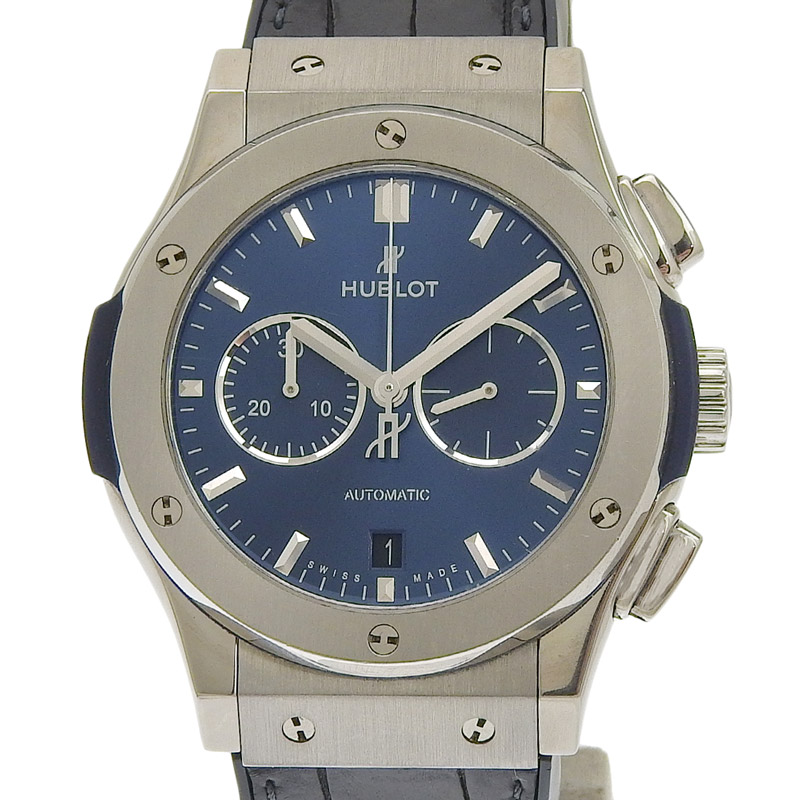 ウブロ HUBLOT 時計 クラシックフュージョン 自動巻き 腕時計 メンズ チタン/ラバー ブルー文字盤 541.NX.1171.LR 中古 OW0439
