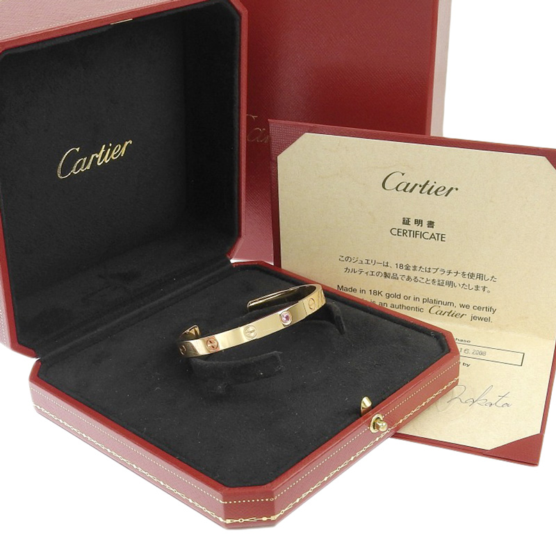 http://カルティエ%20CARTIER%20ラブオープンブレス%20ラブブレス%20ブレスレット%20バングル%20K18PG%201Pピンクサファイア%20#17%20B6030017%20中古%20CA0463