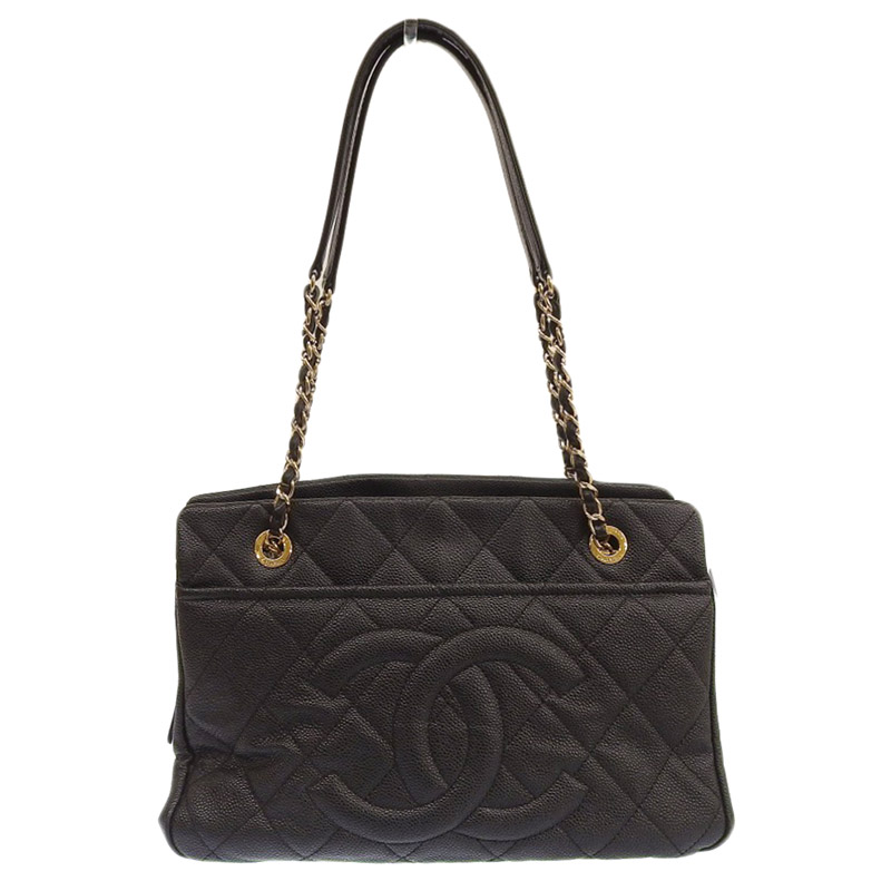 シャネル CHANEL マトラッセ ショルダーバッグ チェーンショルダー キャビアスキン ブラック 中古 CH0947