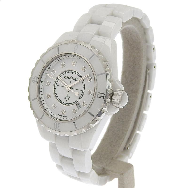 http://シャネル%20CHANEL%20J12%20レディース%20クォーツ%20腕時計%20セラミック/SS%2012Pダイヤモンド%20ホワイト文字盤%20H1628%20中古%20CH0948