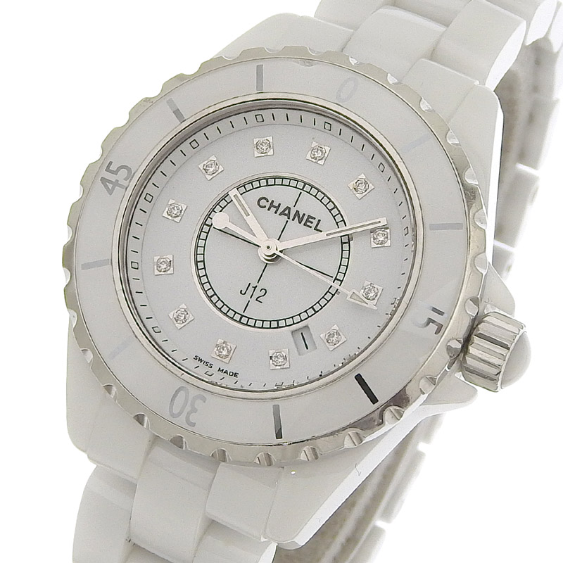 http://シャネル%20CHANEL%20J12%20レディース%20クォーツ%20腕時計%20セラミック/SS%2012Pダイヤモンド%20ホワイト文字盤%20H1628%20中古%20CH0948
