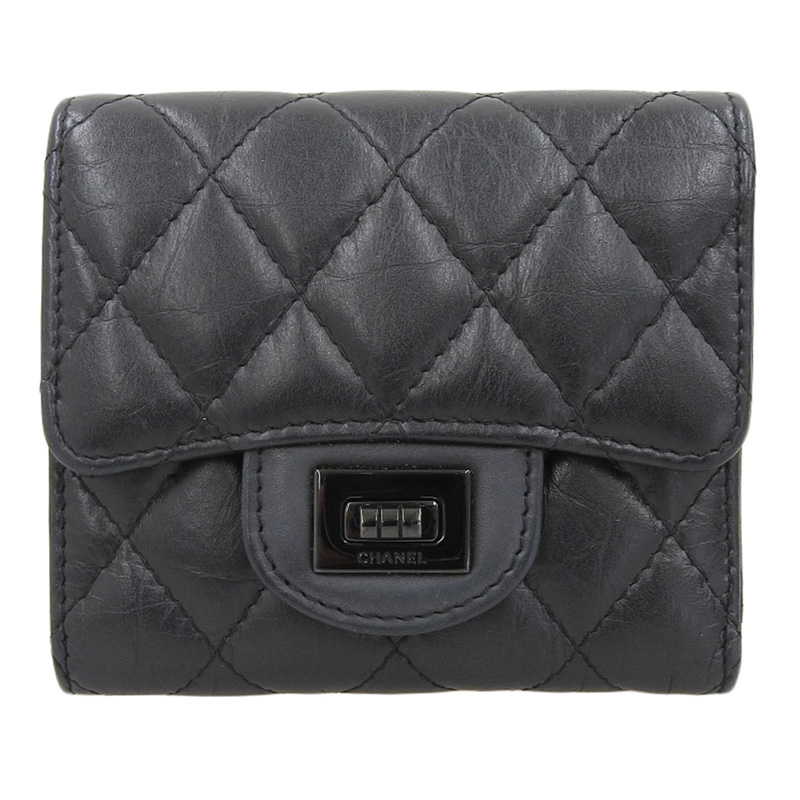 シャネル CHANEL マトラッセ コンパクトウォレット 三つ折り財布 レザー ブラック 中古 CH0949