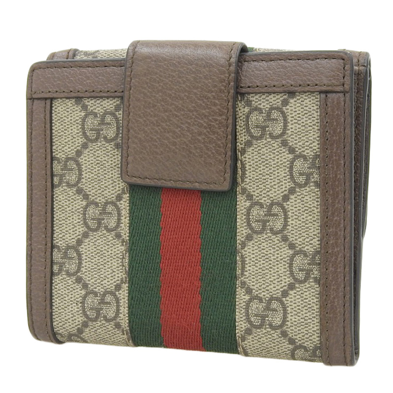 http://グッチ%20GUCCI%20オフィディア%20GGフレンチフラップウォレット%20二つ折り財布%20GGスプリーム%20ベージュ/エボニー%20523173%20中古%20GU0602