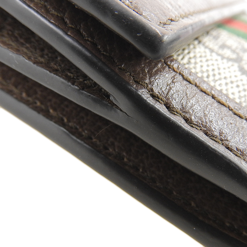 http://グッチ%20GUCCI%20オフィディア%20GGフレンチフラップウォレット%20二つ折り財布%20GGスプリーム%20ベージュ/エボニー%20523173%20中古%20GU0602