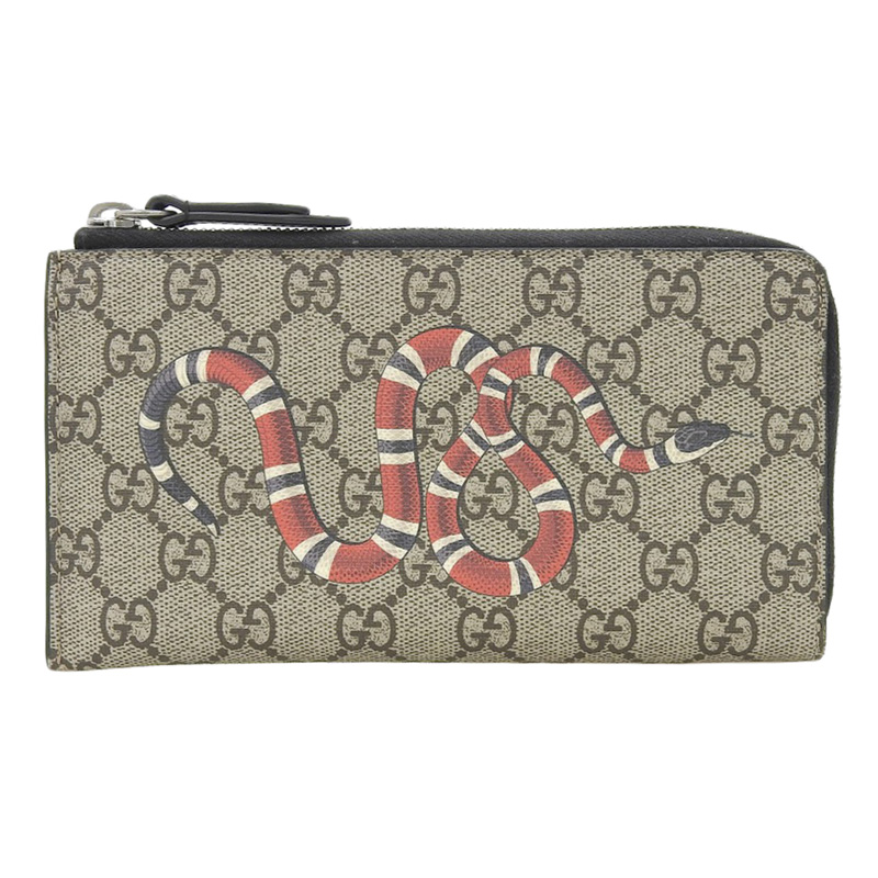 グッチ GUCCI ラウンドファスナー L字ファスナー スネーク 長財布 GGスプリーム ベージュ 575364 中古 GU0603