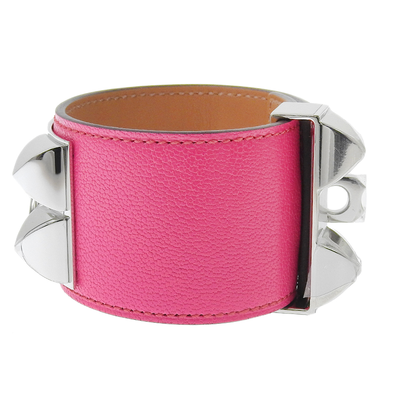 http://エルメス%20HERMES%20コリエ・ド・シアン%20ブレスレット%20バングル%20レザー%20ピンク%20SV金具%20B刻印%202023年%20美品%20HE0955