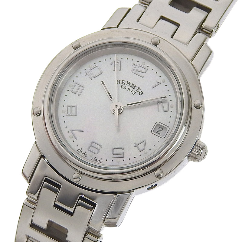 http://エルメス%20HERMES%20クリッパー%20ナクレ%20レディース%20クォーツ%20腕時計%20SS%20シェル文字盤%20CL4.210%20中古%20HE0961