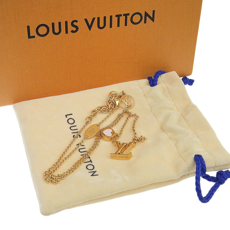 http://ルイヴィトン%20LOUIS%20VUITTON%20ネックレス%20LVアイコニック%20ハート%20ゴールド色%20GP%20M01424%20中古%20LV1606