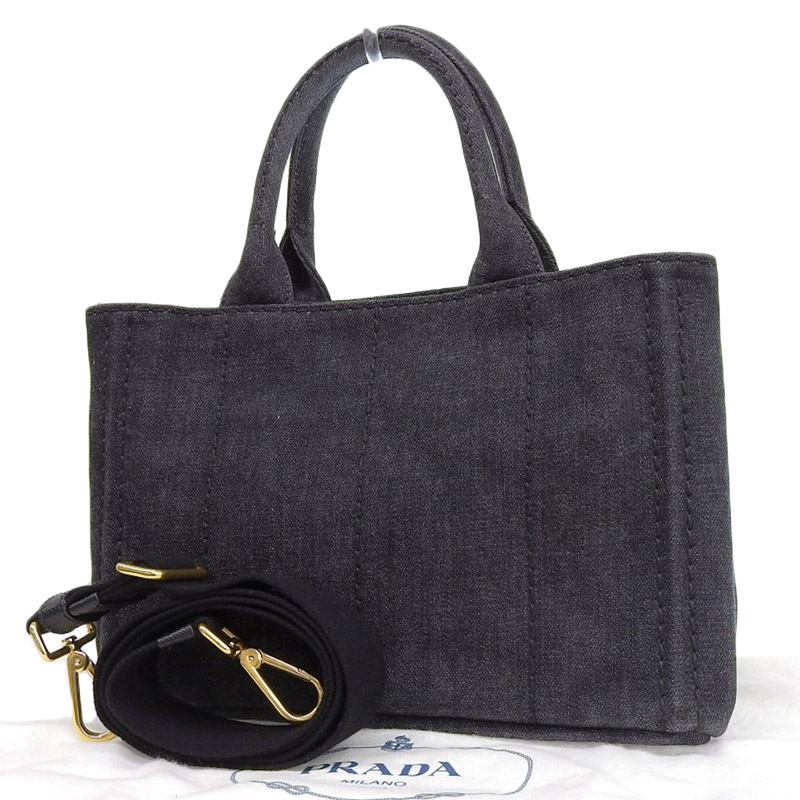 http://プラダ%20PRADA%20カナパ%202WAYバッグ%20トートバッグ%20ハンドバッグ%20デニム%20ブラック%20中古%20OB1912