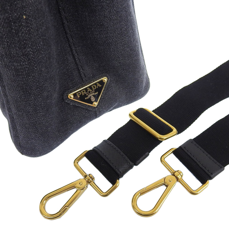 http://プラダ%20PRADA%20カナパ%202WAYバッグ%20トートバッグ%20ハンドバッグ%20デニム%20ブラック%20中古%20OB1912