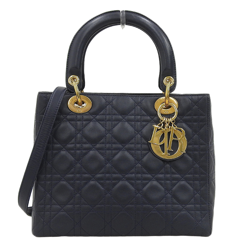 ディオール CHRISTIAN DIOR レディディオール 2WAYバッグ ハンドバッグ ショルダーバッグ レザー ネイビー 中古 OB1933