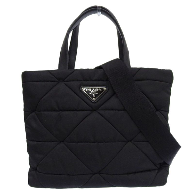 プラダ ミニ パデッドRe-Nylon 2WAYバッグ ハンドバッグ ショルダー キルティング ナイロン/レザー ブラック 1BG373 中古 OB1993