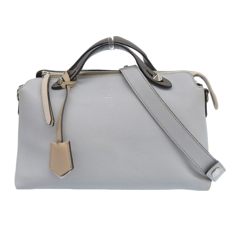 フェンディ FENDI バイザウェイミディアム 2WAY ハンドバッグ ショルダーバッグ レザー ライトグレー/ベージュ 8BL124 中古 OB2000