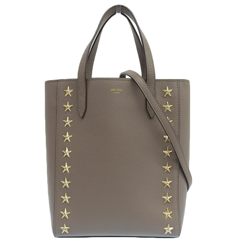 ジミーチュウ JIMMY CHOO 2WAYバッグ ハンドバッグ ショルダーバッグ スタースタッズ レザー グレージュ 美品 OB2036