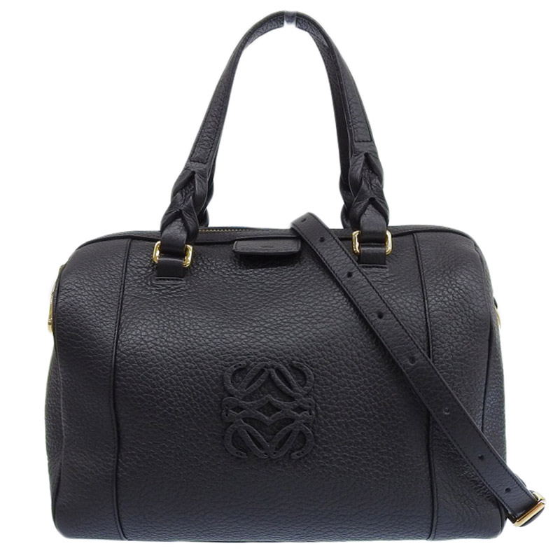 ロエベ LOEWE フスタ25 アナグラム 2WAYバッグ ハンドバッグ ショルダーバッグ レザー ブラック 美品 OB2037