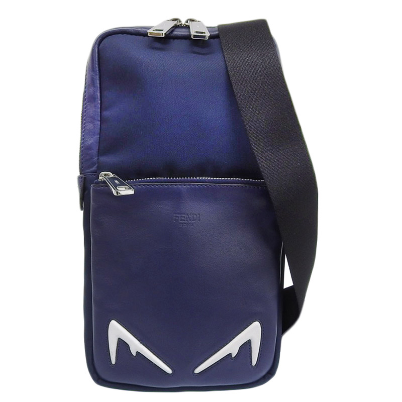 フェンディ FENDI モンスター ボディバッグ ショルダーバッグ ナイロン/レザー ネイビー 7VZ033 中古 OB2038