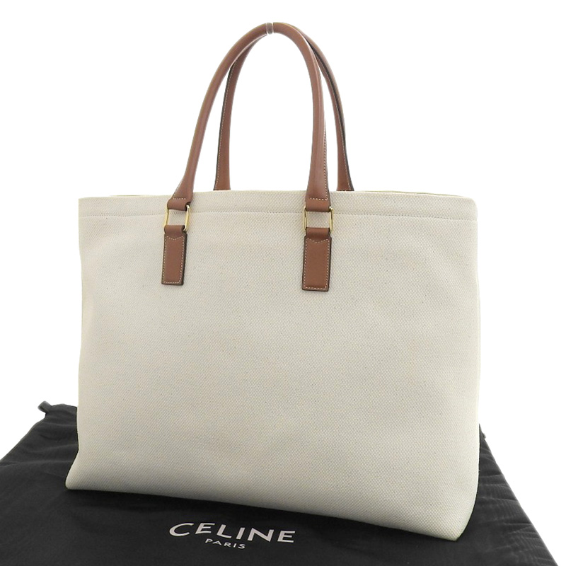 http://セリーヌ%20CELINE%20ホリゾンタルカバ%20トートバッグ%20キャンバス/レザー%20ナチュラル/タン%20190062%20中古%20OB2039