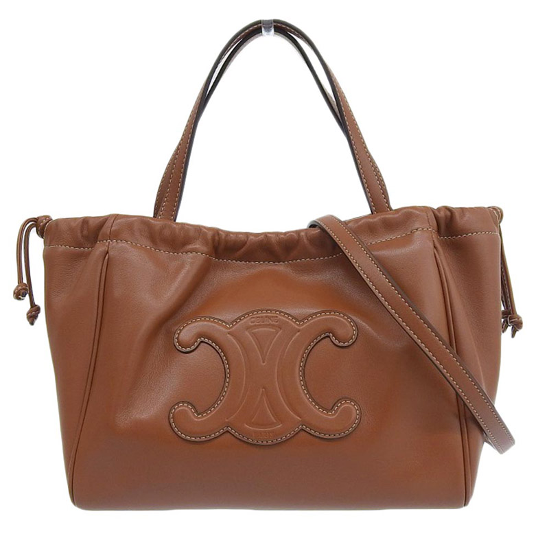 セリーヌ キュイル トリオンフ スモール カバ ドローストリング 2WAYバッグ ショルダー レザー タン 111013DU3.04LU 中古 OB2040