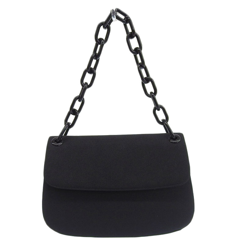 プラダ PRADA プラチェーン ショルダーバッグ ワンショルダー ナイロン ブラック 中古 OB2058