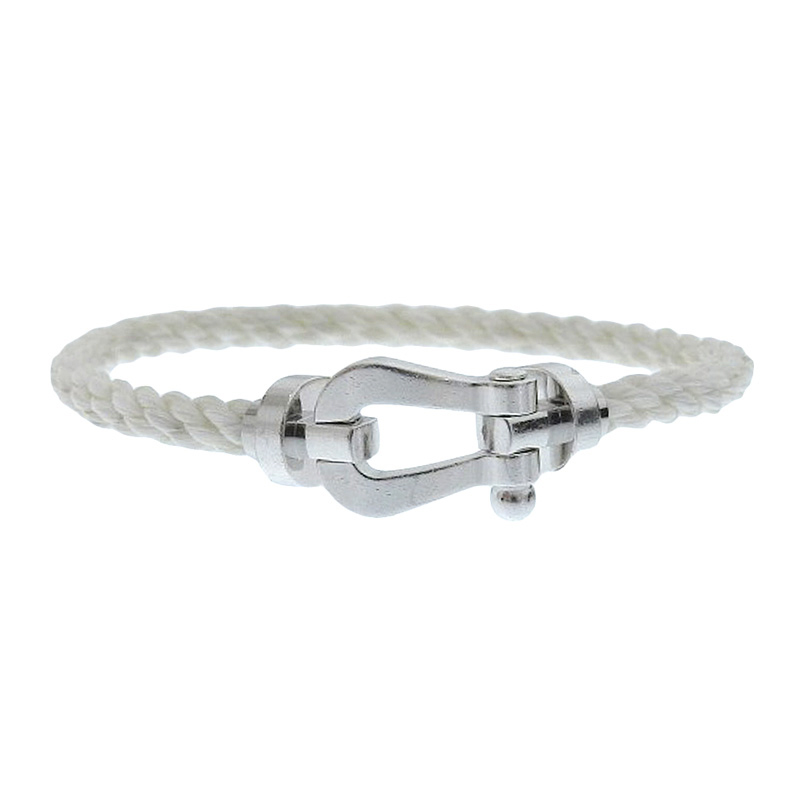 http://フレッド%20FRED%20フォース10%20LM%20ブレスレット%20ケーブル2本%20K18WG%20ホワイト/ネイビー%20OB0005%20中古%20OBJ0459