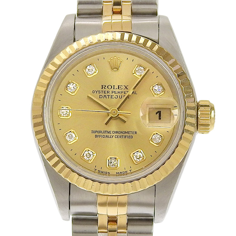 ロレックス ROLEX デイトジャスト レディース 自動巻き SS/YG 10Pダイヤ シャンパン文字盤 W番 1994〜1995年 69173G 中古 RO0287