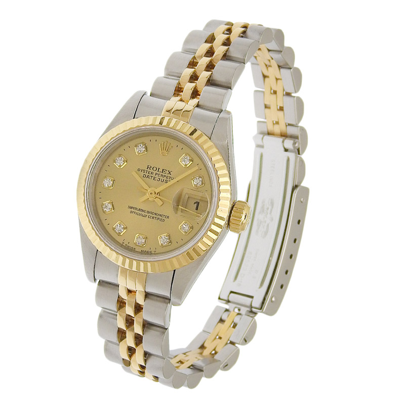 http://ロレックス%20ROLEX%20デイトジャスト%20レディース%20自動巻き%20SS/YG%2010Pダイヤ%20シャンパン文字盤%20W番%201994〜1995年%2069173G%20中古%20RO0287