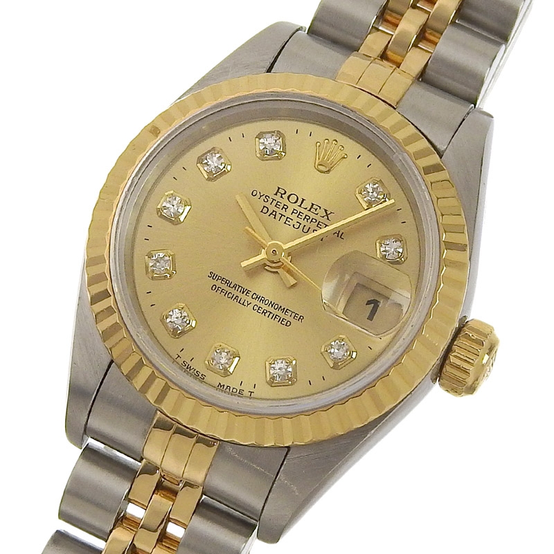 http://ロレックス%20ROLEX%20デイトジャスト%20レディース%20自動巻き%20SS/YG%2010Pダイヤ%20シャンパン文字盤%20W番%201994〜1995年%2069173G%20中古%20RO0287