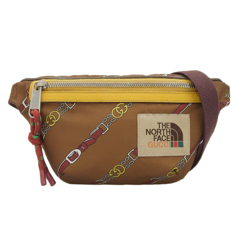 グッチ GUCCI ノースフェイスコラボ ボディバッグ ウエストポーチ ベルトバッグ ナイロン/レザー ブラウン 650299 中古 GU0606