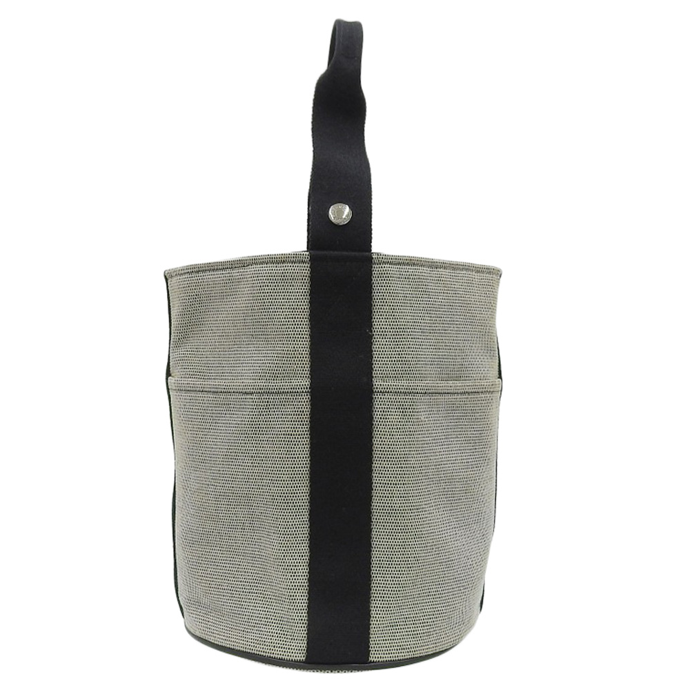 エルメス HERMES サクソーMM ハンドバッグ キャンバス ベージュ/ブラック 中古 HE0969