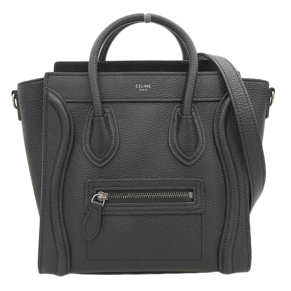 セリーヌ CELINE ラゲージ ナノショッパー 2WAYバッグ ハンドバッグ ショルダーバッグ レザー ブラック 中古 OB2048