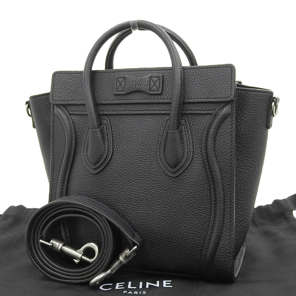 http://セリーヌ%20CELINE%20ラゲージ%20ナノショッパー%202WAYバッグ%20ハンドバッグ%20ショルダーバッグ%20レザー%20ブラック%20中古%20OB2048