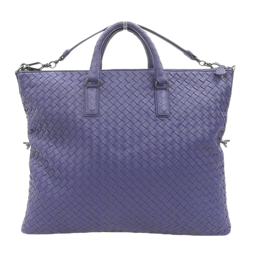 ボッテガヴェネタ BOTTEGA VENETA 2WAYバッグ トートバッグ ショルダーバッグ イントレチャート レザー ネイビー 中古 OB2050