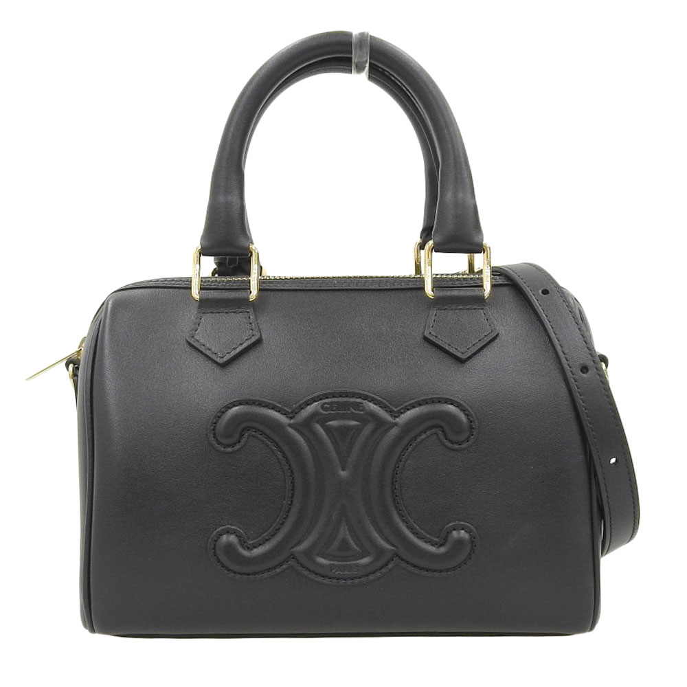 http://セリーヌ%20CELINE%20スモールボストン%202WAYバッグ%20ショルダーバッグ%20トリオンフ%20キュイル%20レザー%20ブラック%20113773DU3%20中古%20OB2066