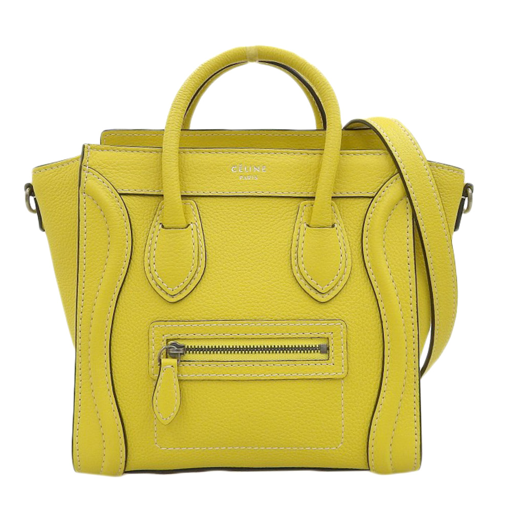 セリーヌ CELINE ラゲージ ナノショッパー 2WAYバッグ ハンドバッグ ショルダーバッグ レザー イエロー 中古 OB2069