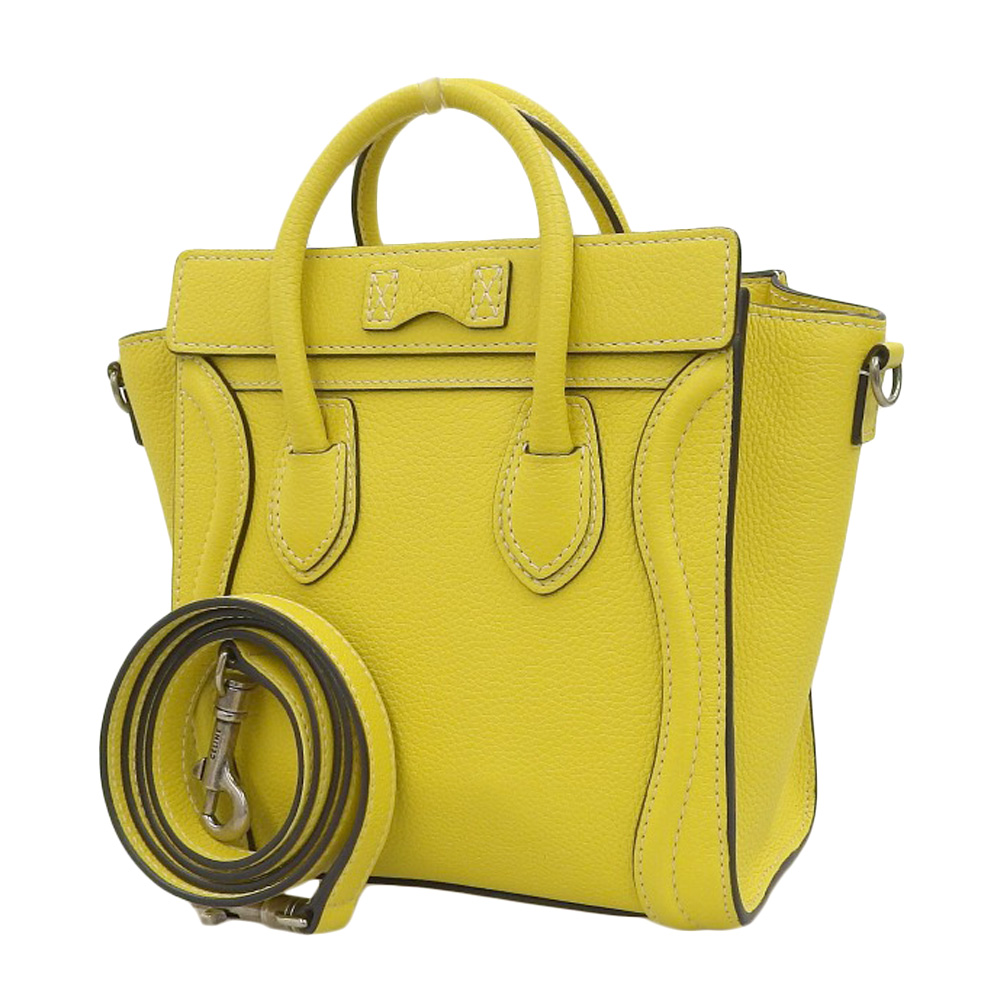 http://セリーヌ%20CELINE%20ラゲージ%20ナノショッパー%202WAYバッグ%20ハンドバッグ%20ショルダーバッグ%20レザー%20イエロー%20中古%20OB2069