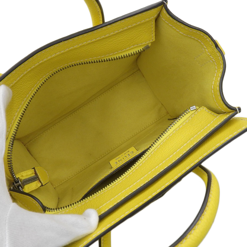 http://セリーヌ%20CELINE%20ラゲージ%20ナノショッパー%202WAYバッグ%20ハンドバッグ%20ショルダーバッグ%20レザー%20イエロー%20中古%20OB2069