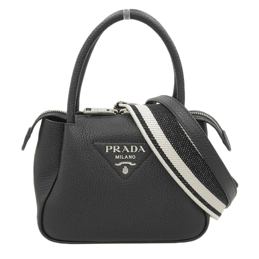 プラダ PRADA 2WAYバッグ ミニハンドバッグ ショルダーバッグ ヴィッテロダイノ ソフト レザー ブラック 1BA362 美品 OB2072