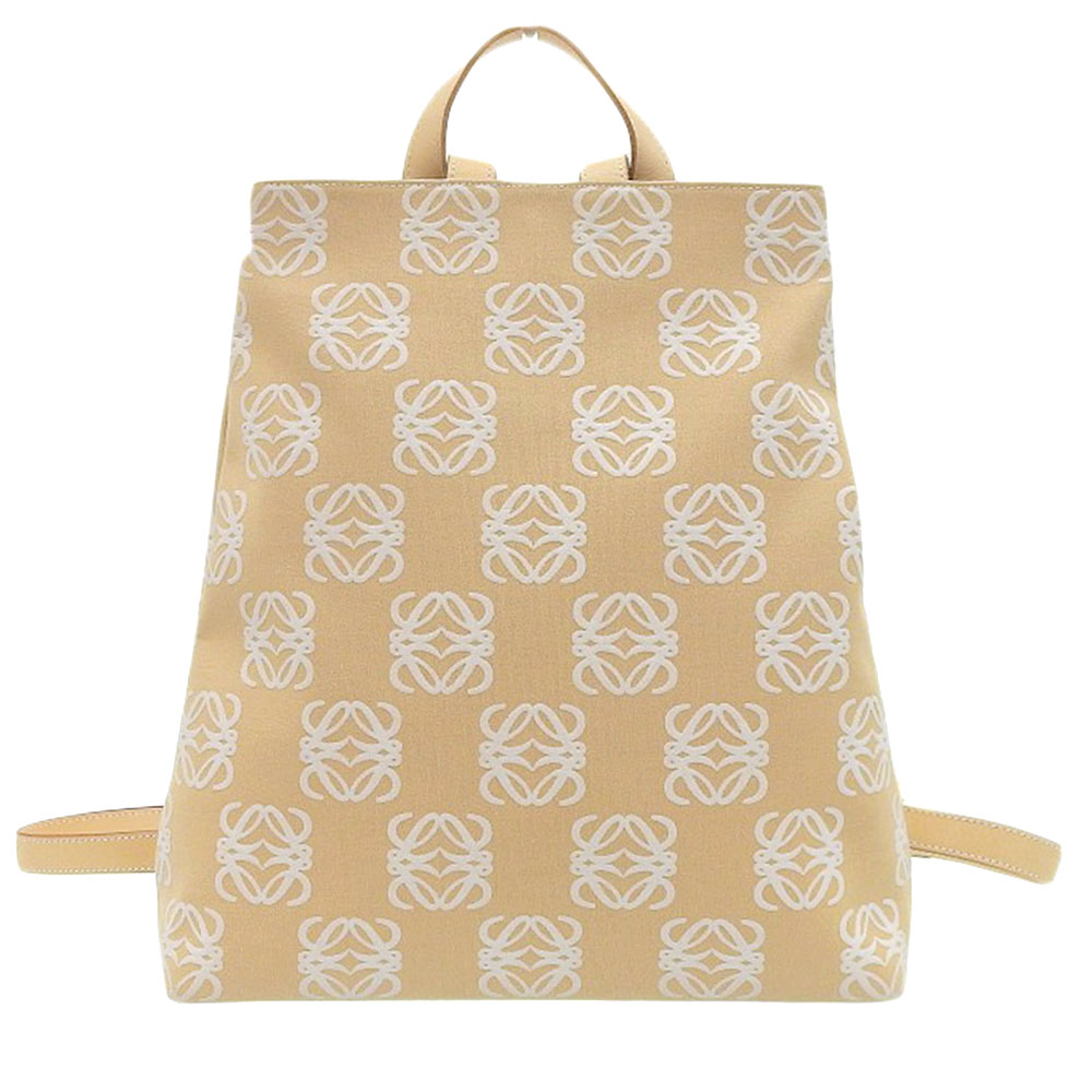 ロエベ LOEWE リュックサック バックパック アナグラム キャンバス/レザー ベージュ 中古 OB2074