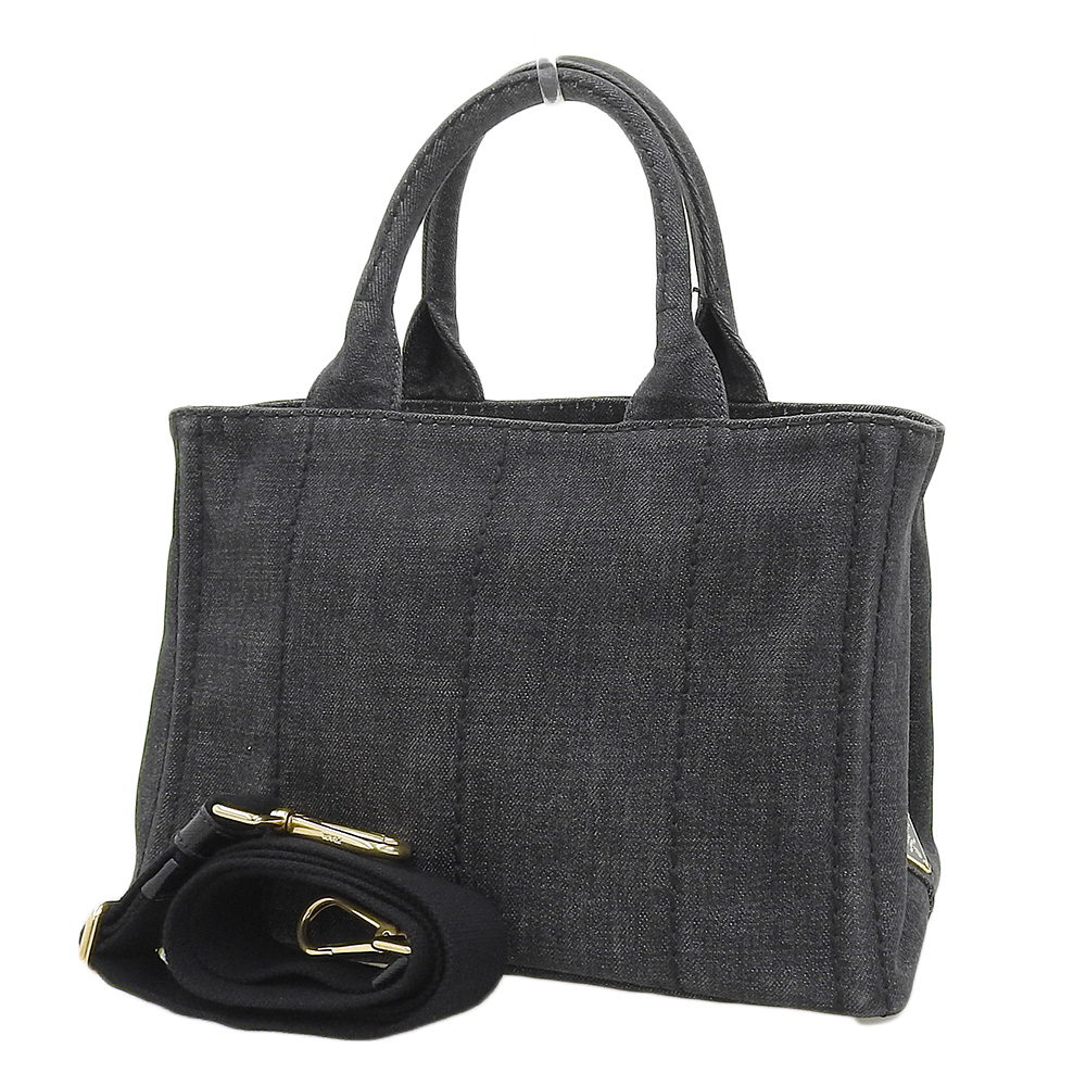 http://プラダ%20PRADA%20カナパ%202WAYバッグ%20ハンドバッグ%20トートバッグ%20ショルダーバッグ%20デニム%20ブラック%20中古%20OB2077