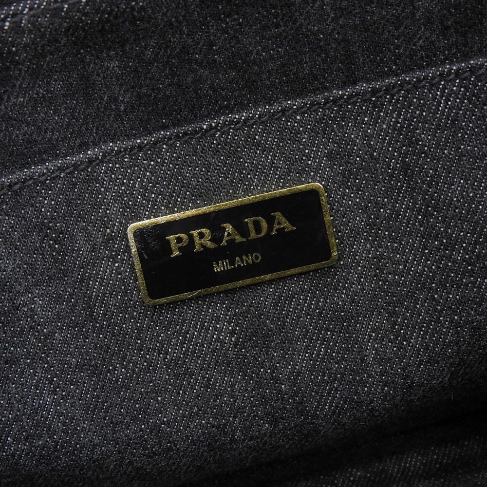 http://プラダ%20PRADA%20カナパ%202WAYバッグ%20ハンドバッグ%20トートバッグ%20ショルダーバッグ%20デニム%20ブラック%20中古%20OB2077