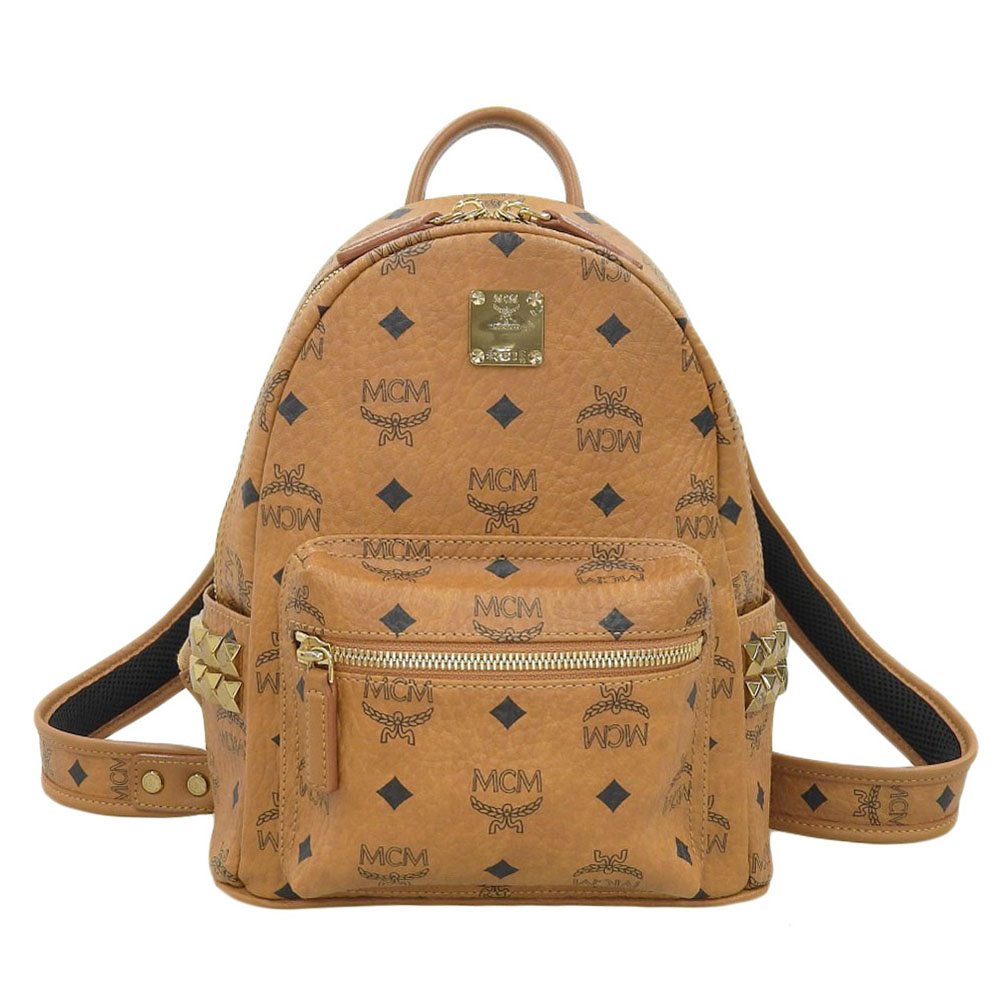 http://エムシーエム%20MCM%20バックパック%20リュックサック%20スタッズ%20レザー%20ブラウン%20中古%20OB2080