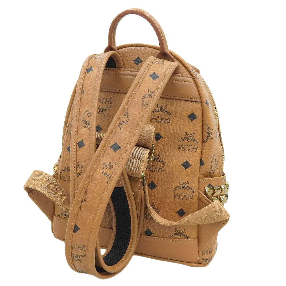 http://エムシーエム%20MCM%20バックパック%20リュックサック%20スタッズ%20レザー%20ブラウン%20中古%20OB2080