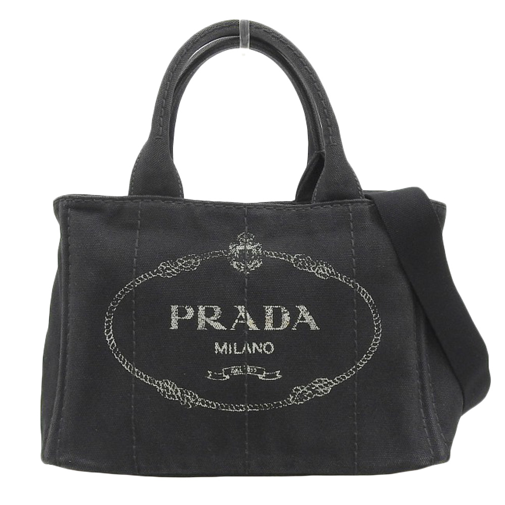 プラダ PRADA カナパ 2WAYバッグ ハンドバッグ トートバッグ ショルダーバッグ キャンバス ブラック 中古 OB2082