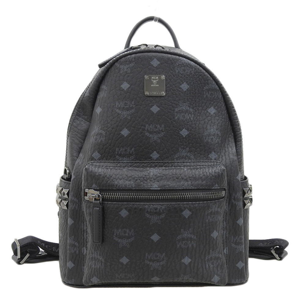 http://エムシーエム%20MCM%20バックパック%20リュックサック%20スタッズ%20レザー%20ブラック%20中古%20OB2083