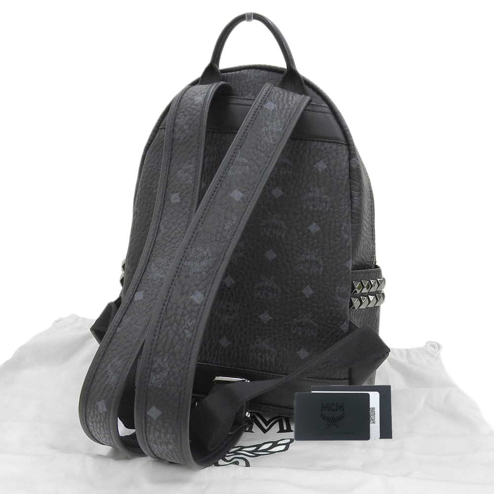 http://エムシーエム%20MCM%20バックパック%20リュックサック%20スタッズ%20レザー%20ブラック%20中古%20OB2083
