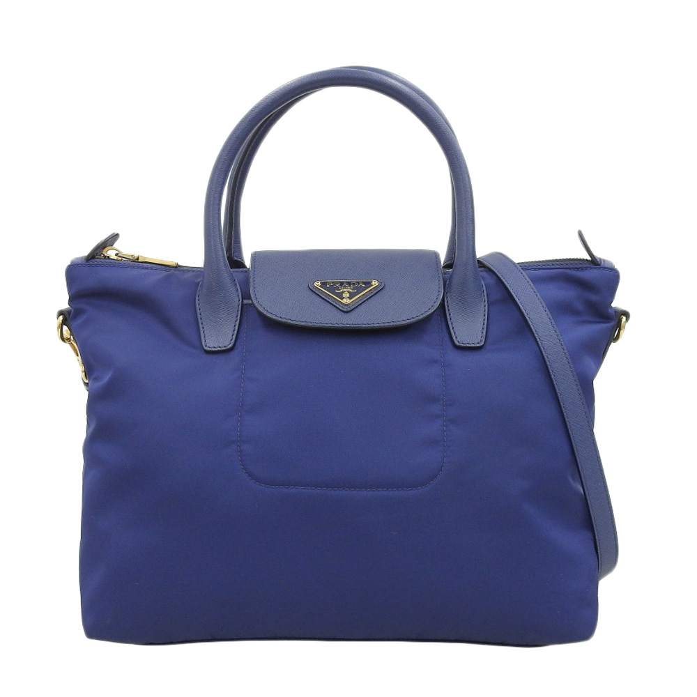 プラダ PRADA 2WAYバッグ ハンドバッグ ショルダーバッグ ナイロン/レザー ブルー BN2106 中古 OB2085