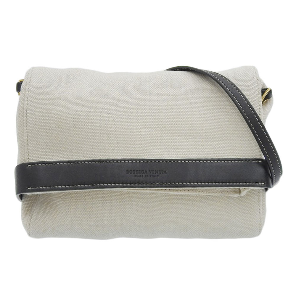 http://ボッテガヴェネタ%20BOTTEGA%20VENETA%20ショルダーバッグ%20キャンバス/レザー%20アイボリー/ブラック%20579547%20中古%20OB2086