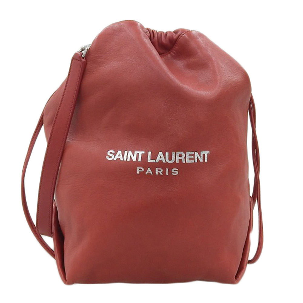 サンローラン SAINT LAURENT テディ ショルダーバッグ 巾着ショルダー ラムスキン レッド PMR538447 中古 OB2087