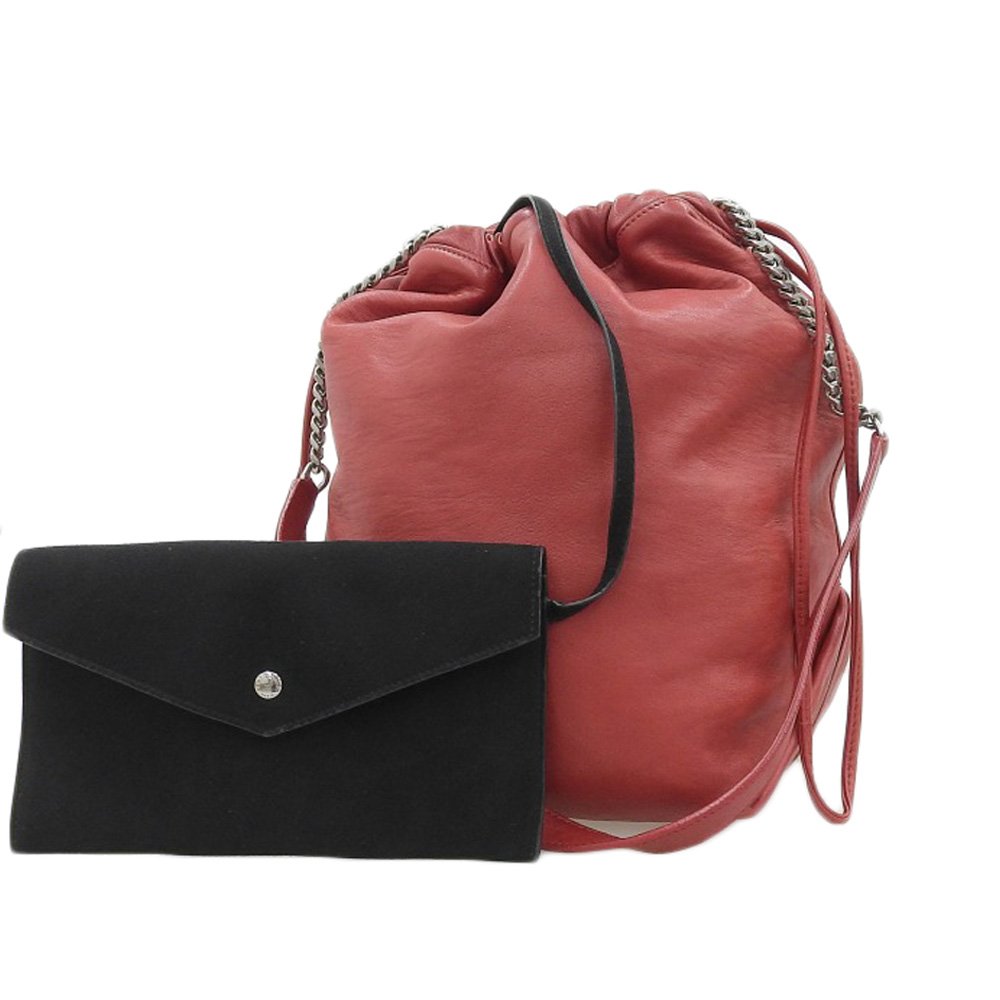 http://サンローラン%20SAINT%20LAURENT%20テディ%20ショルダーバッグ%20巾着ショルダー%20ラムスキン%20レッド%20PMR538447%20中古%20OB2087
